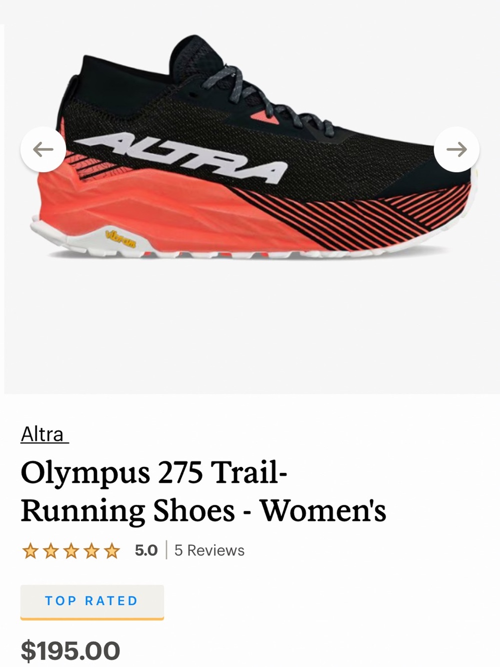 Altra Olympus 275 Women Trail Running Shoes Size 9.5 New
